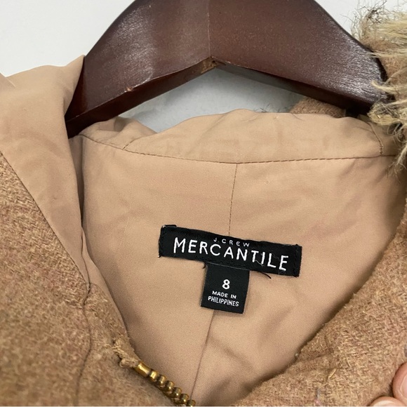 J CREW MERCANTILE Womens 8 Tan Wool Blend Fur Lined Hooded Zip Up Winter Jacket - Picture 2 of 7